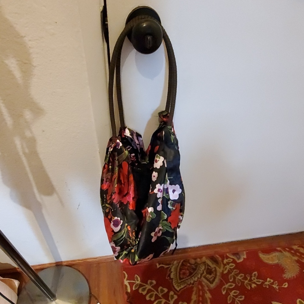 beautiful multicolor satin flower satchel.